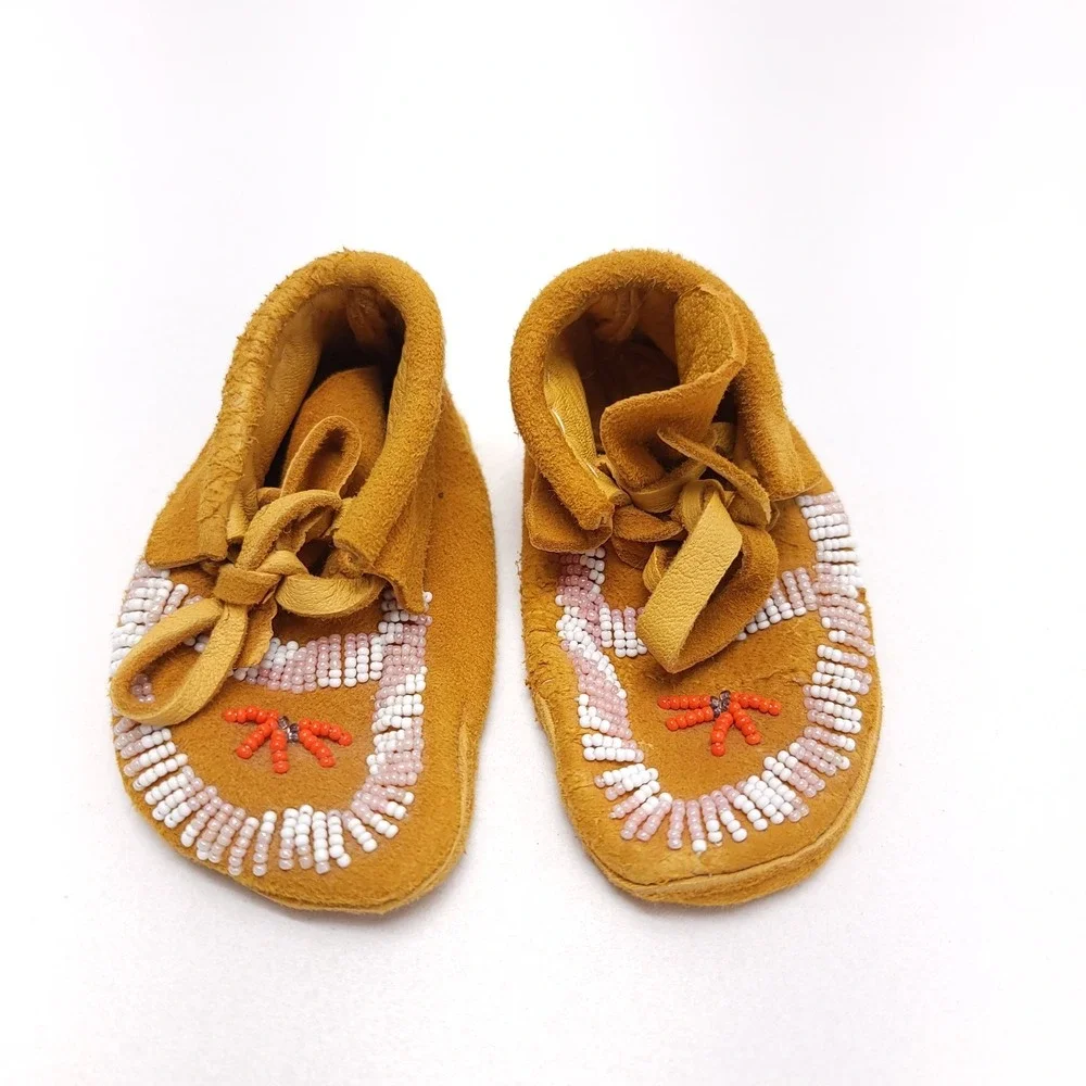 Vintage Baby Moccasins Beaded‎ Leather Native American Indian Tribal 4